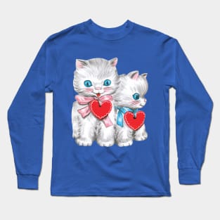 Cute Retro Valentine's Day Kittens with Hearts Long Sleeve T-Shirt